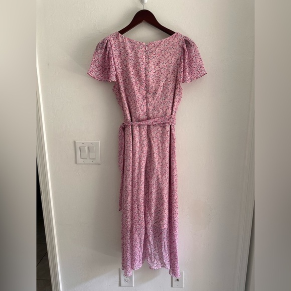 DKNY Faux Wrap Midi Dress in Floral Pink Sz 8 - Picture 3 of 7
